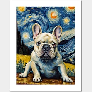 Dog Breed French Bulldog in a Van Gogh Starry Night Art Style Posters and Art